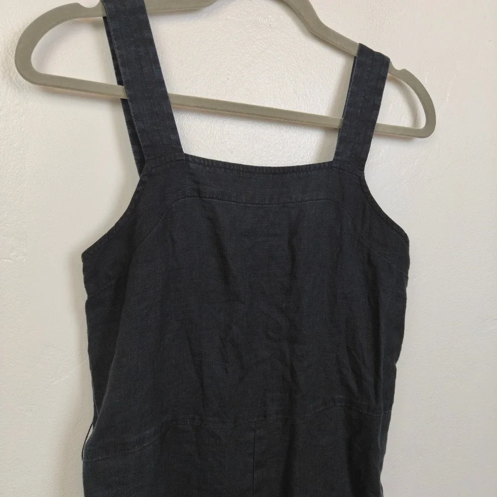 Everlane Womens Linen Jumpsuit 0 Black Square Neck Sleeveless Minimalist